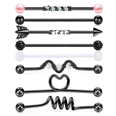 5-16Pc Surgical Steel Industrial Barbell Earring Cartilage Bar Piercing 16G 14G - Image 1 of 4