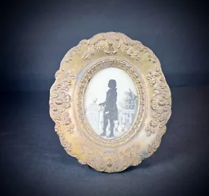 Vintage Picture Frame Ornate Metal Brass Oval 106 Silhouette Colonial Man 5.25" - Picture 1 of 8