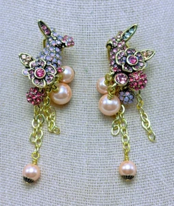 HEIDI DAUS "Bunny Garden" Crystal Floral Bunny Drop Earrings - Omega - NWT - Picture 1 of 8