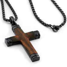 Real Santos Wood Cross Necklace Pendant Black 24" Stainless Steel Chain