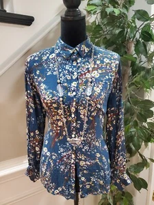 Nine West Women's Blue Floral Viscose Collared Long Sleeve Button Down Shirt S - Picture 1 of 12