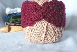 Burgundy Crochet Newborn Baby Cinched Turban Headband Handmade Infant Christmas - Picture 1 of 7
