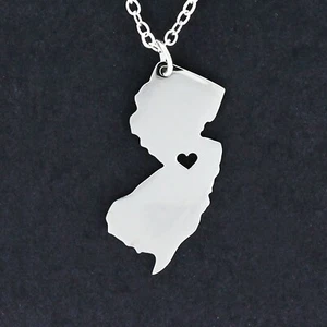 NEW JERSEY State Necklace - Stainless Steel Charm Tiny Open Heart NJ Gift Home - Picture 1 of 3