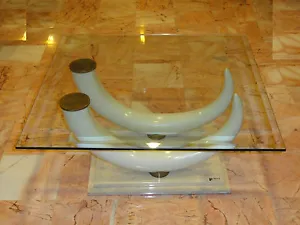 CHIC ITALIAN 80s PUCCI RESIN TUSK DESIGN on MARBLE BASE & GLASS TOP COFFEE TABLE - Picture 1 of 12