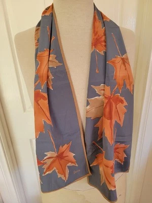 Vintage 80s Signed Vera Neumann Maple Leaves Ladies 100% Long Silk Scarf  - Image 1 of 3
