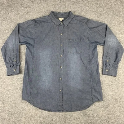 J. Jill Blue Long Sleeve Button Down Denim Shirt Tunic Size Med Boho Minimalist - Image 1 of 4