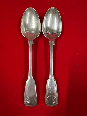 Victorian Serving Spoons Fiddle Thread & Shell Silver Plate John Sherwood 9” - Image 1 of 4