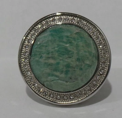 Круглое зеленое кольцо с амазонитом из нержавеющей стали размер 7 (28 мм) - Изображение 1 из 4