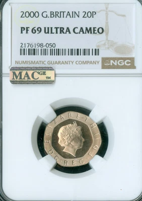2000 GREAT BRITAIN 20 PENCE NGC PF69 UCAM PQ MAC 2ND FINEST & SPOTLESS  . - Image 1 of 2