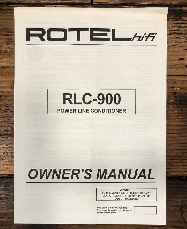 Rotel RLC-900 Line Conditioner Owners / User Manual *Original* - Image 1 of 1