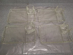 Lot of 4 Hazel Atlas Glass Clear Boopie Snack Plate Cup Sip & Smoke Ball N Rib - Picture 1 of 5