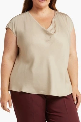 Blusa Vince Plus 2X Feminina Aveia Mescla de Seda Capuz Decote Manga Cap $325 - Imagem 1 de 4