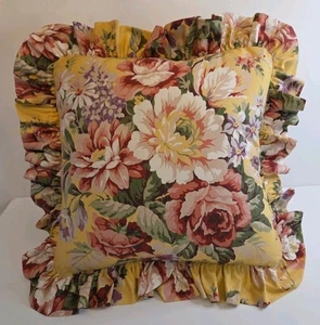 VTG Ralph Lauren Sophie Brook Floral Ruffle Accent Throw Pillow 15”Sq Cottage - Picture 1 of 11