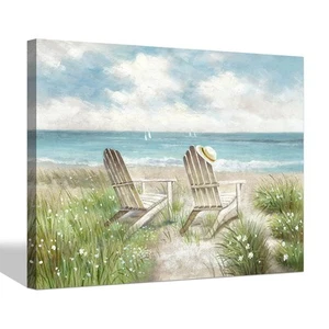 Beach Picture Canvas Wall Art: Seascape Scene Artwork Coastal Painting for Be... - Picture 1 of 6