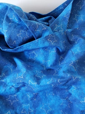 Cotton Fabric 44" x 3 yds Blue w/Glitter Stars in Silver by Fabric Traditions - Image 1 of 4