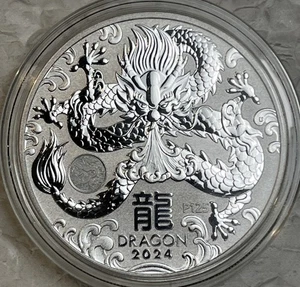 2024 Australia 1 Oz 0.999 Silver Year Of The Dragon $1 Dollar Coin 300,000 Mtd - Picture 1 of 9