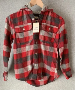 Nordstrom Tucker+Tate Boys Shirt Jacket Sz Small 7/8 Plaid Hood Red Gray - Picture 1 of 7