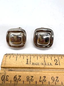 Vintage ZINA Sterling Silver 925 HEAVY MODERNIST Chunky Square Clip On Earrings - Picture 1 of 4