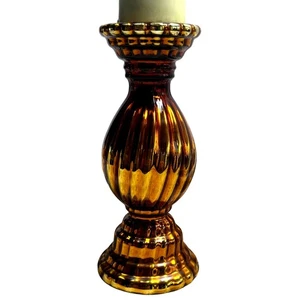 Vintage Kerzenständer mundgeblasen Glas Abteilung 56 Bernstein Gold 12 Zoll - Bild 1 von 7