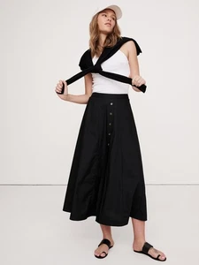 Banana Republic M Medium Cotton Poplin Button-Down Long Midi Skirt Black NEW! - Picture 1 of 5