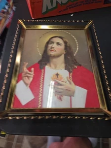 Vintage Jesus  Picture in Gold Metal Frame 11x9 Religous Collectible - Picture 1 of 3