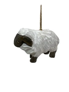 Gallarie II Carved Look Sheep Lamb Christmas Farm Ornament White Black 3.5 in - Picture 1 of 8