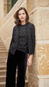 Ming Wang Metallic Gold Black Studded Sparkle Stripe Knit Jacket & Shell Set XS - Picture 1 of 7