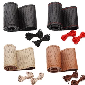 Breathable Genuine Leather DIY Sewing Car Steering wheel Cover Needle Thread 15" - Imagen 1 de 16