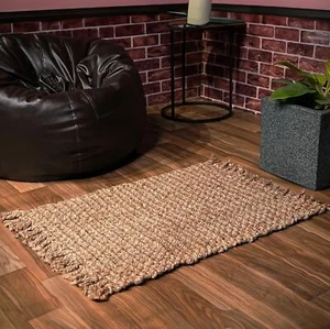 Hand Woven Jute Rug 2'x3' Naturalreversible Farmhouse Boho Accent Rustic Rugs Fo - Picture 1 of 7
