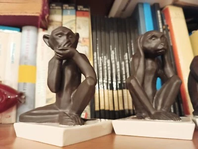 Lotto di 4 Scimmia Nero ceramica firma Cacciapuoti - Immagine 1 di 4