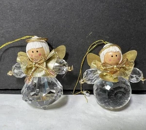 Adornos de ángel vintage cuentas de madera de cristal alas de oro Taiwán - Imagen 1 de 3