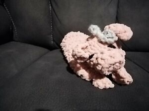 Handmade crocheted  pig lovey comforter grey bow