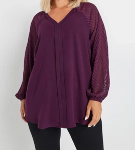 LADIES CURVE PLUS SIZE PURPLE BURNOUT SLEEVE V - NECK BLOUSE NEW (REF 390) - Picture 1 of 5