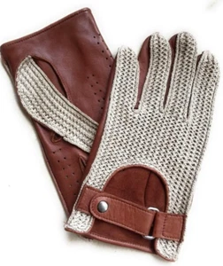 Herren Handarbeit Fahren Braun Napa Leder Strickhandschuhe - Bild 1 von 3