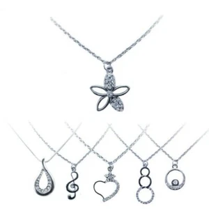 1 Kette mit Anhänger Notenschlüssel Herz Tropfen Ringe Kreise Blume Strass Stein - Bild 1 von 7