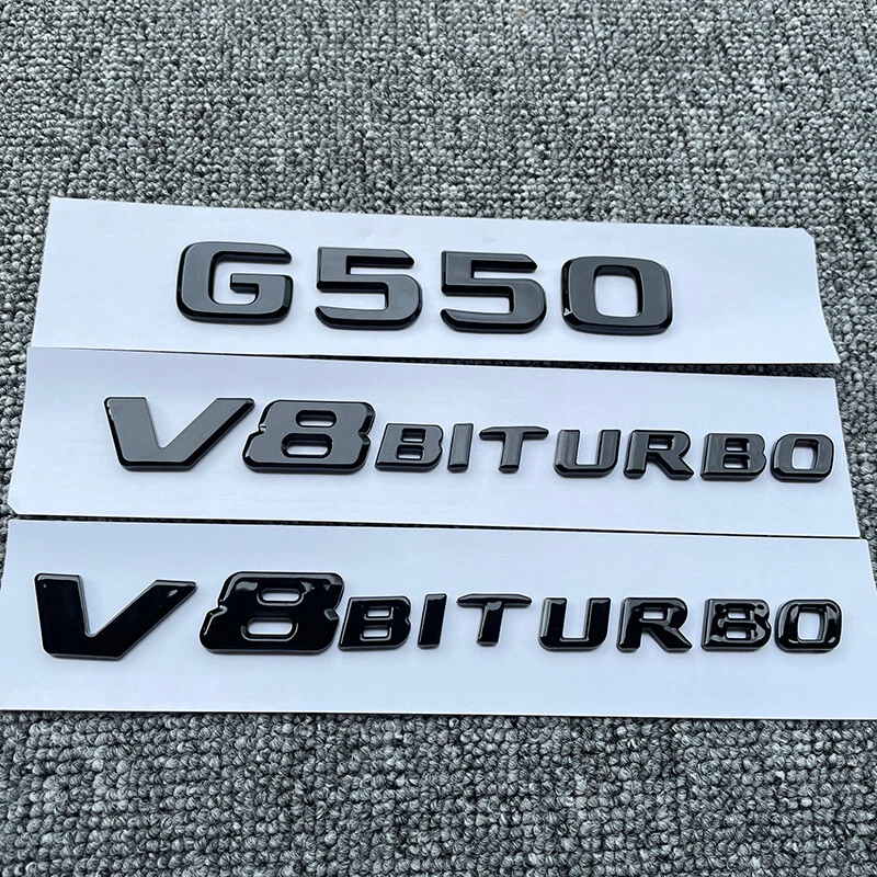 3X G550 V8 Biturbo Gloss Black Rear Badge Emblem Fits Mercedes Benz G 550 W463 - Image 1 of 4