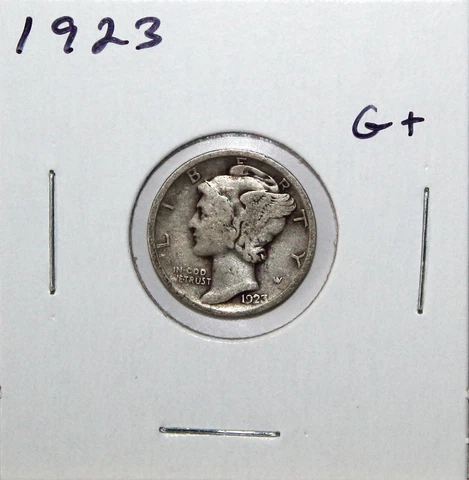 1923 US Mercury Silver Dime G  Good Free Shipping Cover