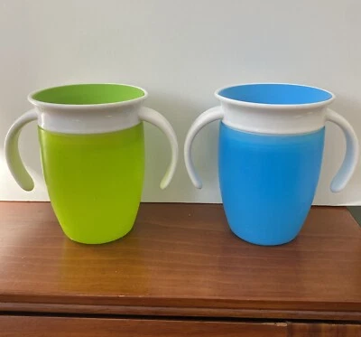 Juego de 2 tazas para sorber Munchkin Miracle 360 Trainer con asas 7 OZ azul y verde Foto 1 de 4