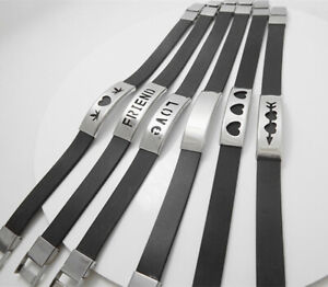 Wholesale Men's 12 pcs 6 style mix quality black rubber stainless steel bracelet