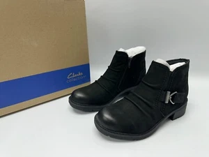 Clarks Collection Leather Ankle Boots - Hearth Clara - Black Size 8M - Picture 1 of 6