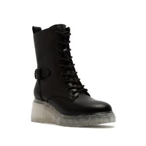 One Planet by Qupid Plazo-01S Black Combat Boots, Transparent Tread, Size 9 New!