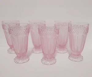 Gorham Pink Hobnail Ribbed Footed Glass Glassware, Ice Cream Sundae, Float, (6) - Picture 1 of 9