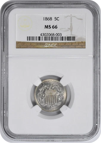 1868 Shield Nickel MS66 NGC Cover
