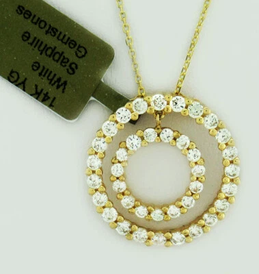LAB DOUBLE CIRCLE OF LIFE WHITE SAPPHIRE 1.60 Cts PENDANT 14K GOLD *NWT - Image 1 of 3