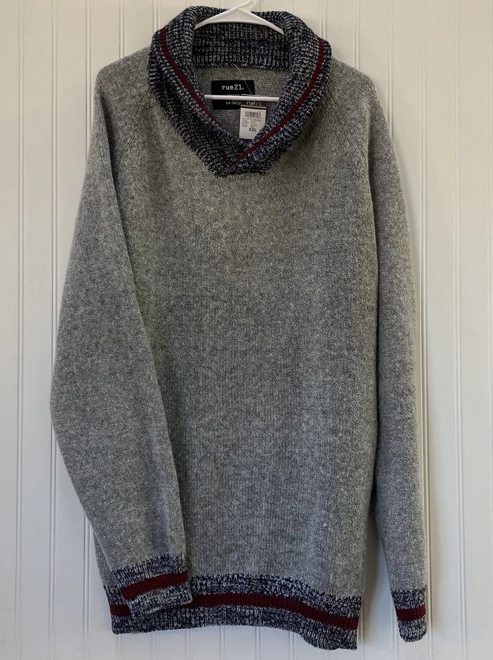 Rue 21 мужской свитер XXL темно-серый бордовый красный классический шаль воротник манжеты новый с Ярлыками - Изображение 1 из 4