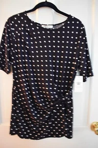 Chaus Jersey Knit Blouse/Top Navy/White Dots – Medium NWT $59 - Picture 1 of 6