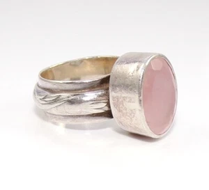 Rare Silpada Sterling Silver Pink Rose Quartz Ring Textured Band Size 6 FZZ - Picture 1 of 5