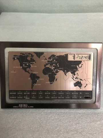 SEIKO World Time Voice Alarm Retro Desk Clock 20 Countries Traveler Gift Cover