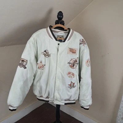 Chaqueta de bombardero blanca clásica de béisbol azul crudo vintage para hombre talla 2XL Foto 1 de 4