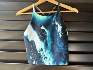 Old Navy Active Powersoft Tank Top Sports Bra Med Geode Blue Gold Light Support - Picture 1 of 8